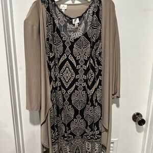 Dress Barn Black and Tan Geometric Dress with Cardigan